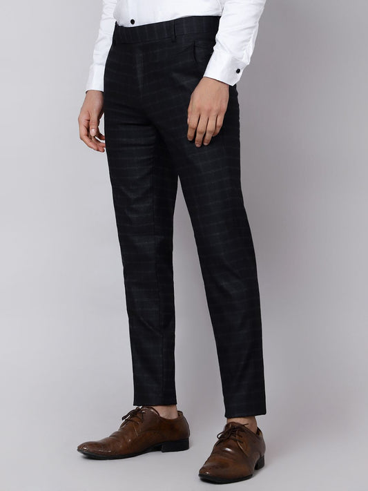 Checkered slim fit trousers Black