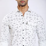 Mentoos Men's Stylish White Cotton Printed Casual Shirt