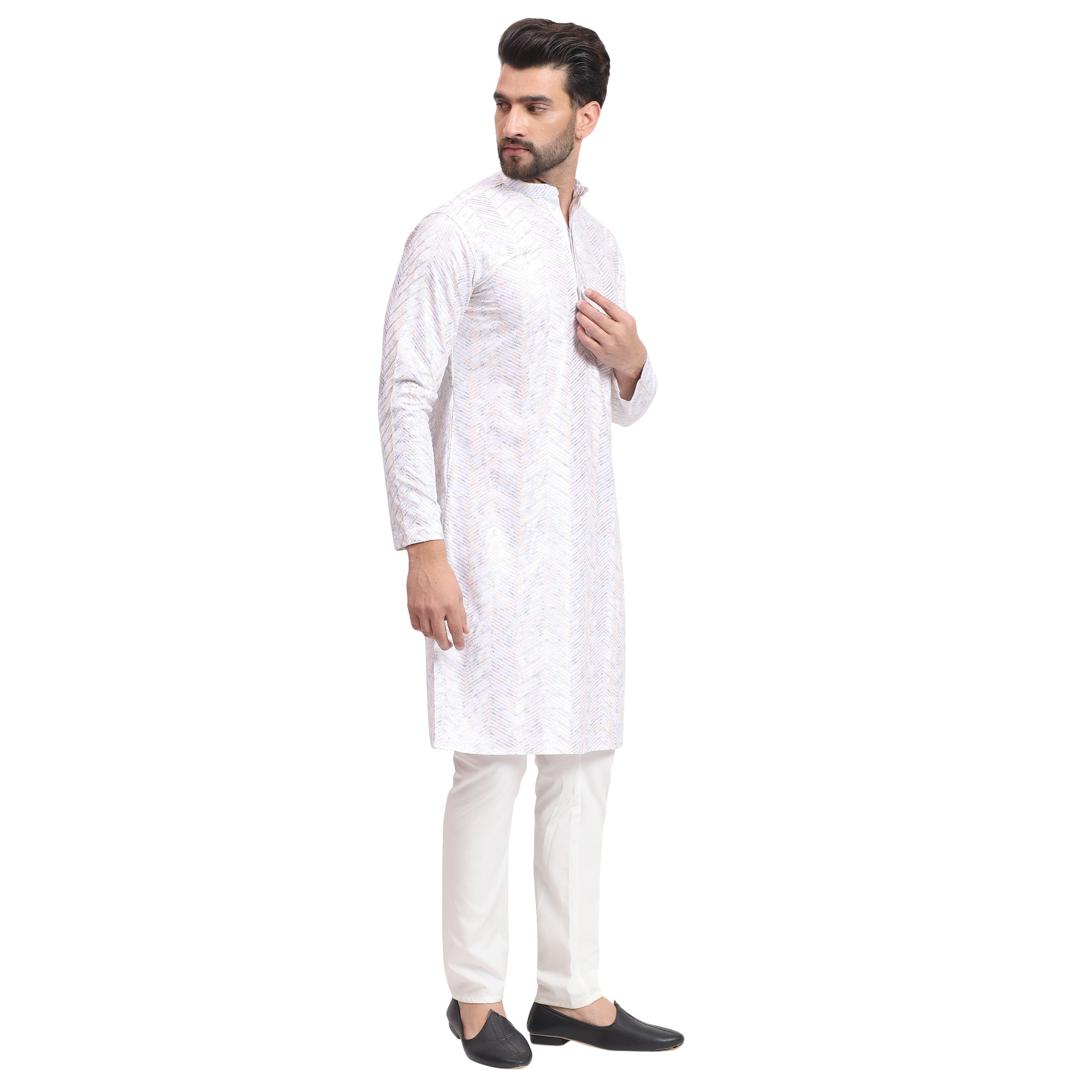 Awadhshree Yellow & White Embroidered Rayon Kurta Pajama - Party & Wedding Wear