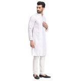 Awadhshree Yellow & White Embroidered Rayon Kurta Pajama - Party & Wedding Wear