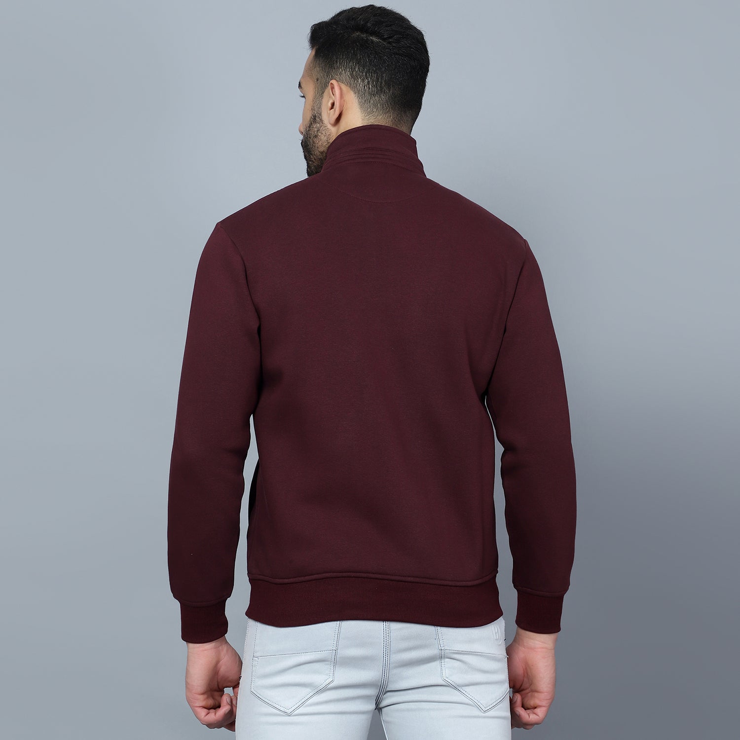 Mentoos Mock Collar Zipper Cotton Sweatshirt Maroon