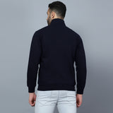 Mentoos Mock Collar Zipper Cotton Sweatshirt Navy Blue