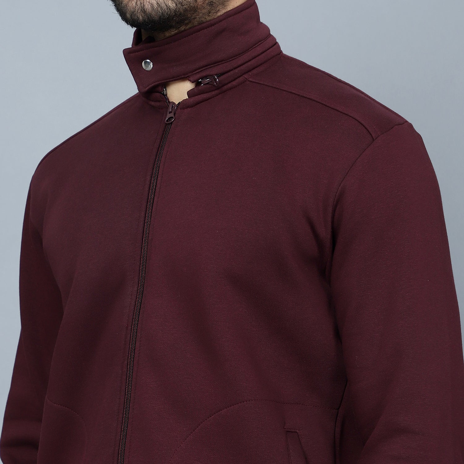 Mentoos Mock Collar Zipper Cotton Sweatshirt Maroon