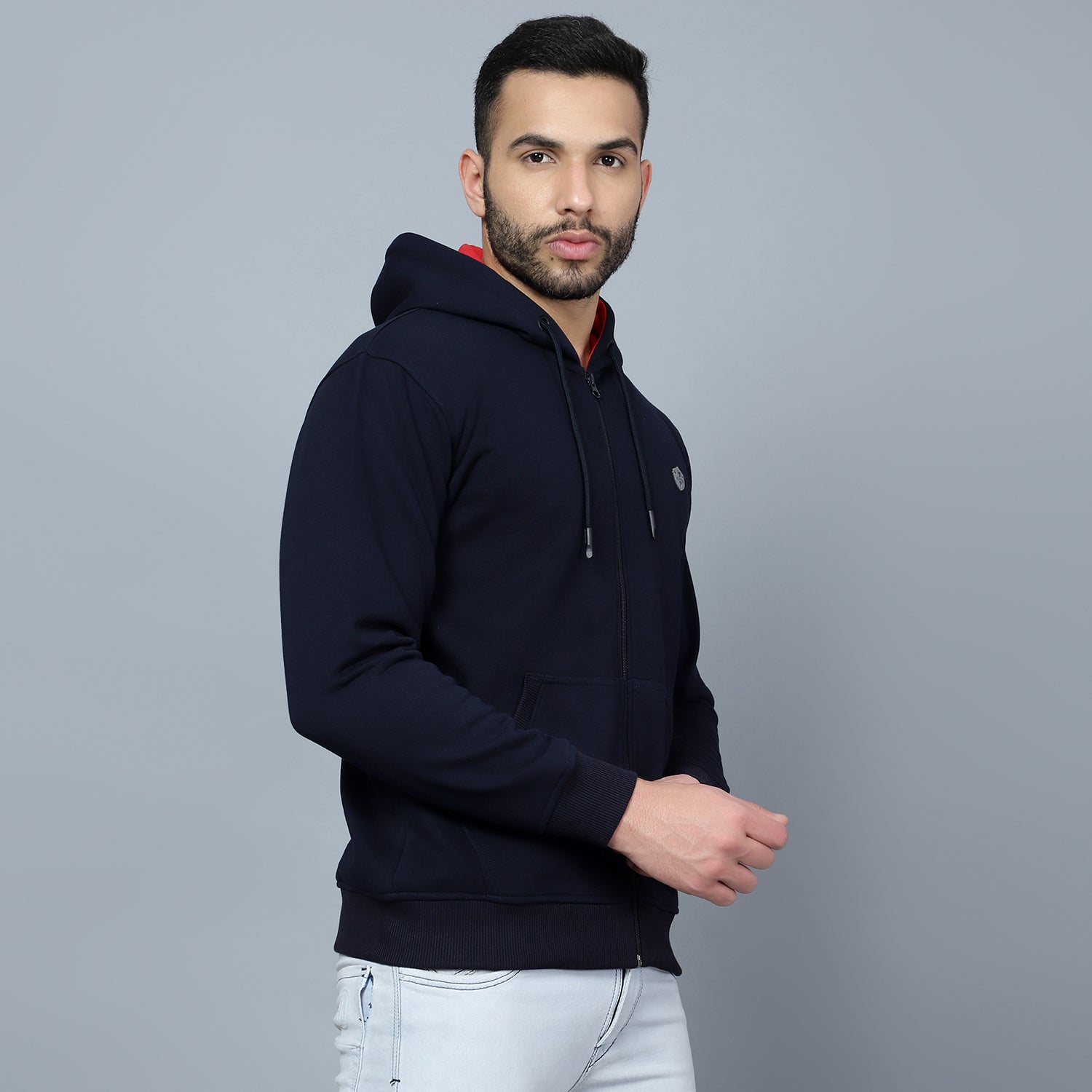 Mentoos Zipper Hoodie with Split Kangaroo Pocket Navy Blue