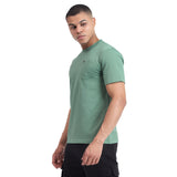 Mentoos Men's Textured Solid Olive Green Regular Fit Cotton T-shirt.
