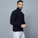 Mentoos Mock Collar Zipper Cotton Sweatshirt Navy Blue