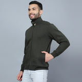 Mentoos Mock Collar Zipper Cotton Sweatshirt Olive Green