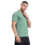 Mentoos Men's Textured Solid Olive Green Regular Fit Cotton T-shirt.