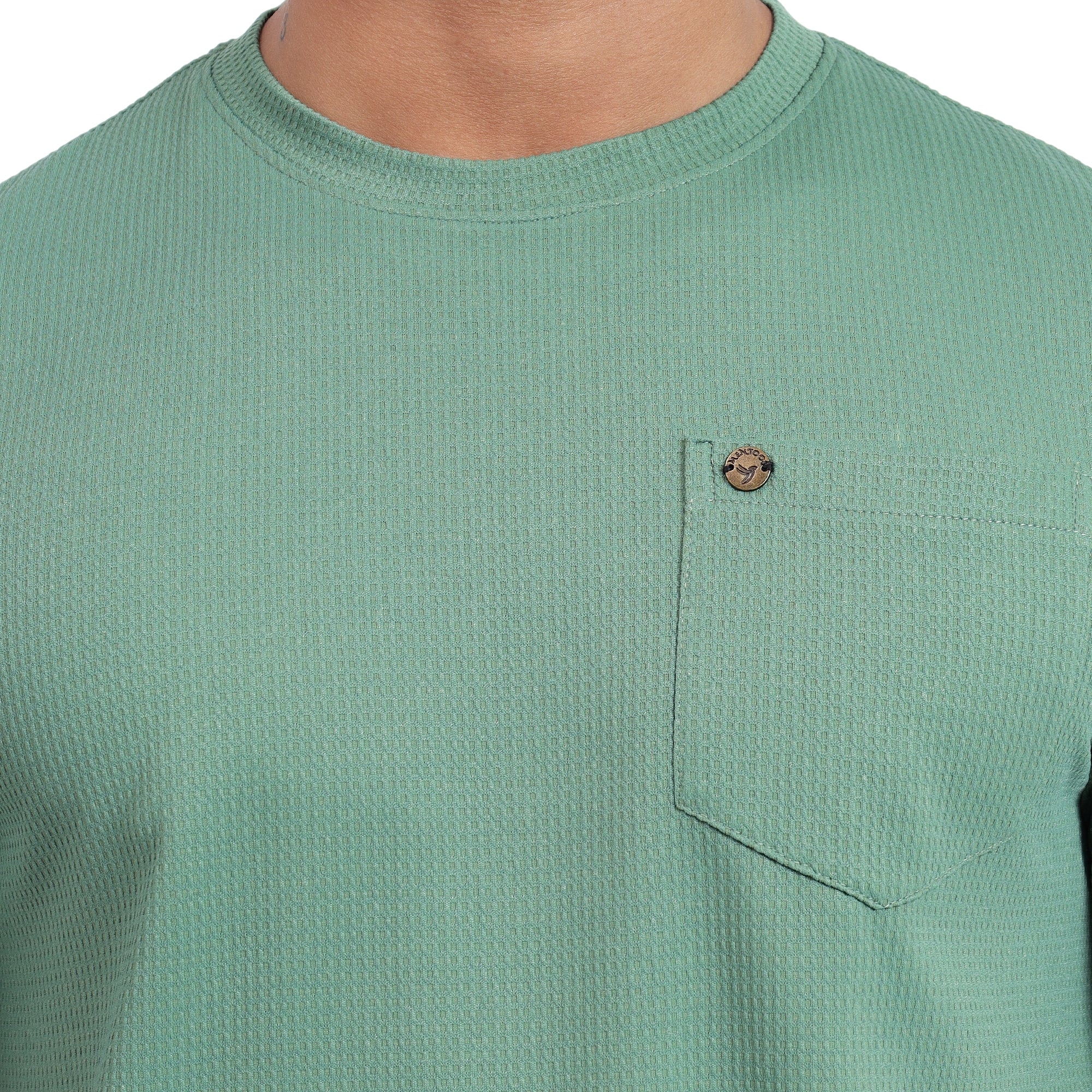 Mentoos Men's Textured Solid Olive Green Regular Fit Cotton T-shirt.