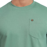 Mentoos Men's Textured Solid Olive Green Regular Fit Cotton T-shirt.