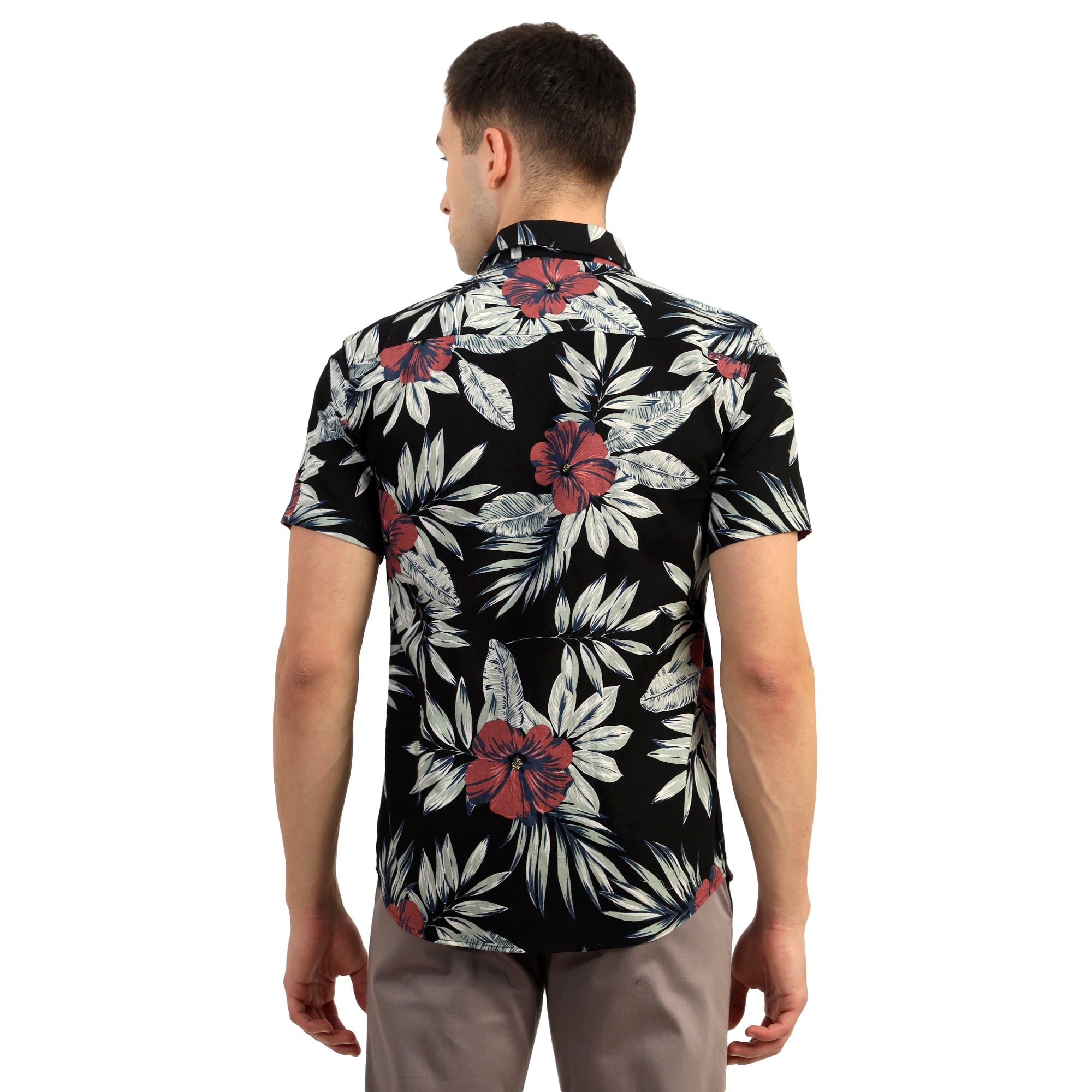 Mentoos Cotton Half Sleeve Printed Shirt - Leaf and Flower Design