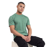 Mentoos Men's Textured Solid Olive Green Regular Fit Cotton T-shirt.