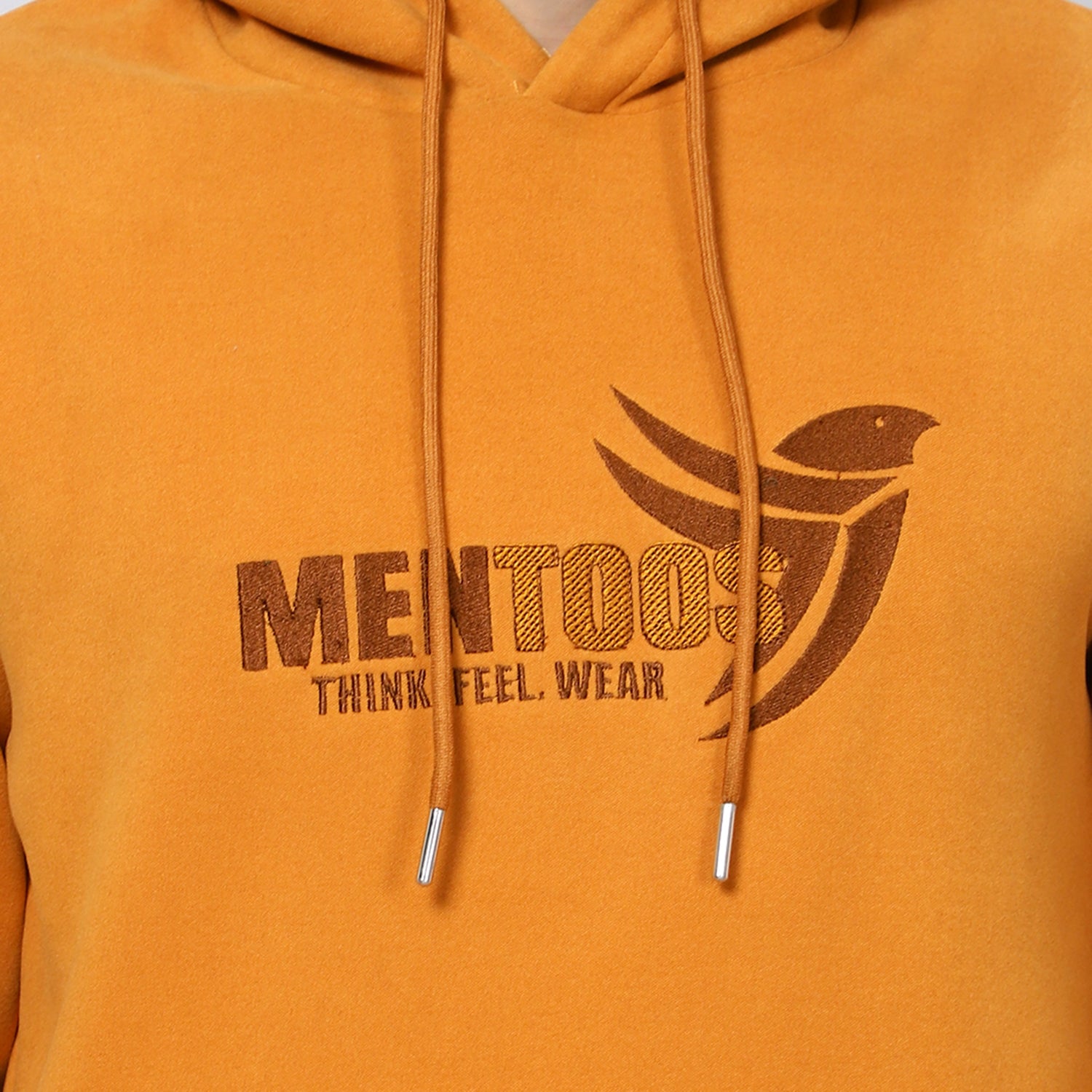 Mentoos Embroidered Hoodie with Kangaroo Pocket Mustard