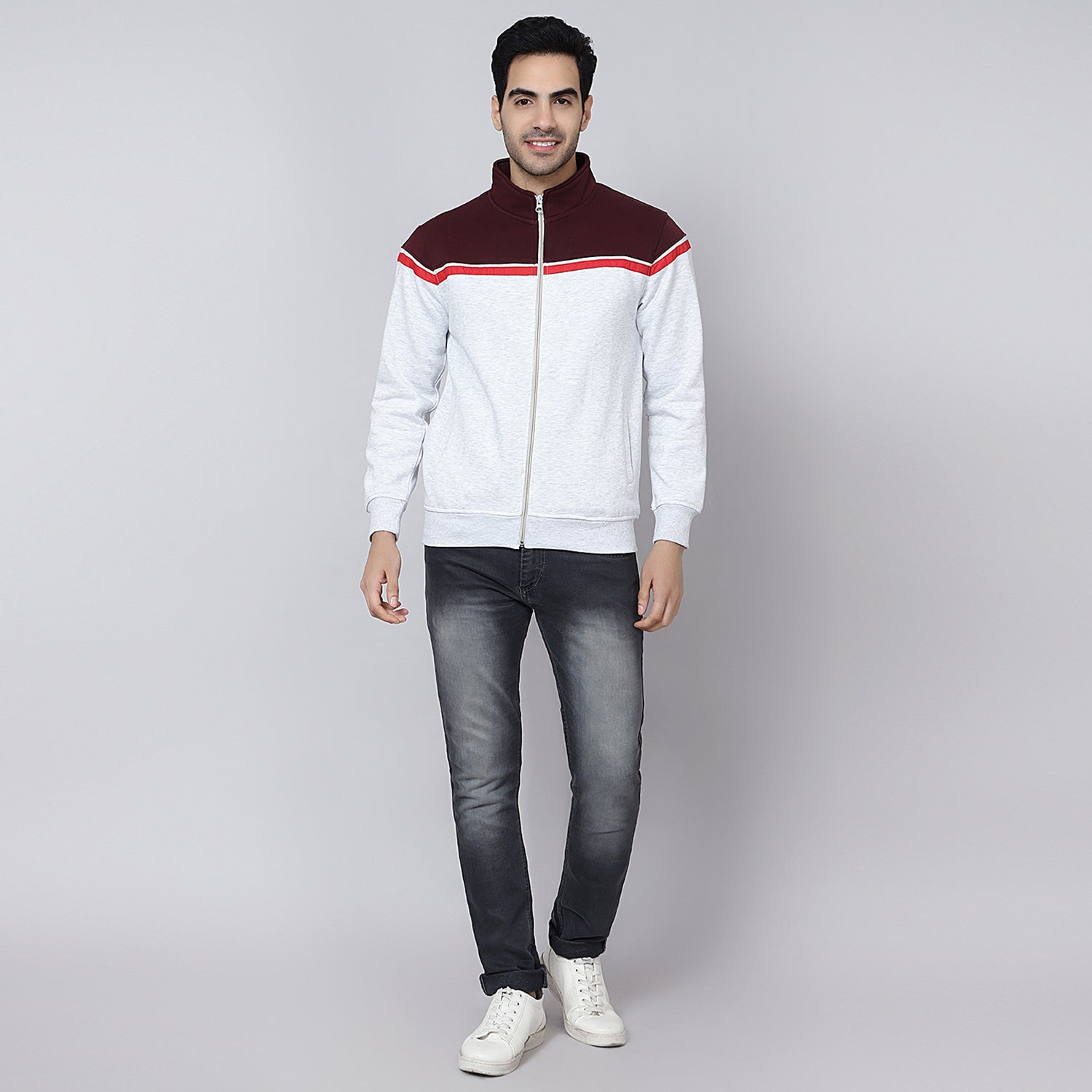 Mentoos Colourblocked zipper sweatshirt Wine