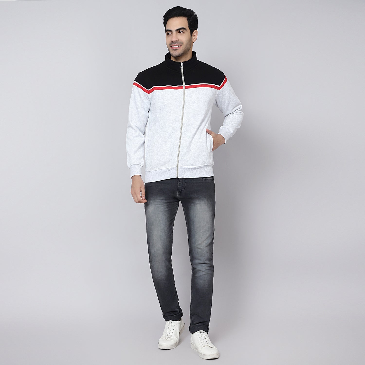 Mentoos Colourblocked Zipper Sweatshirt Black