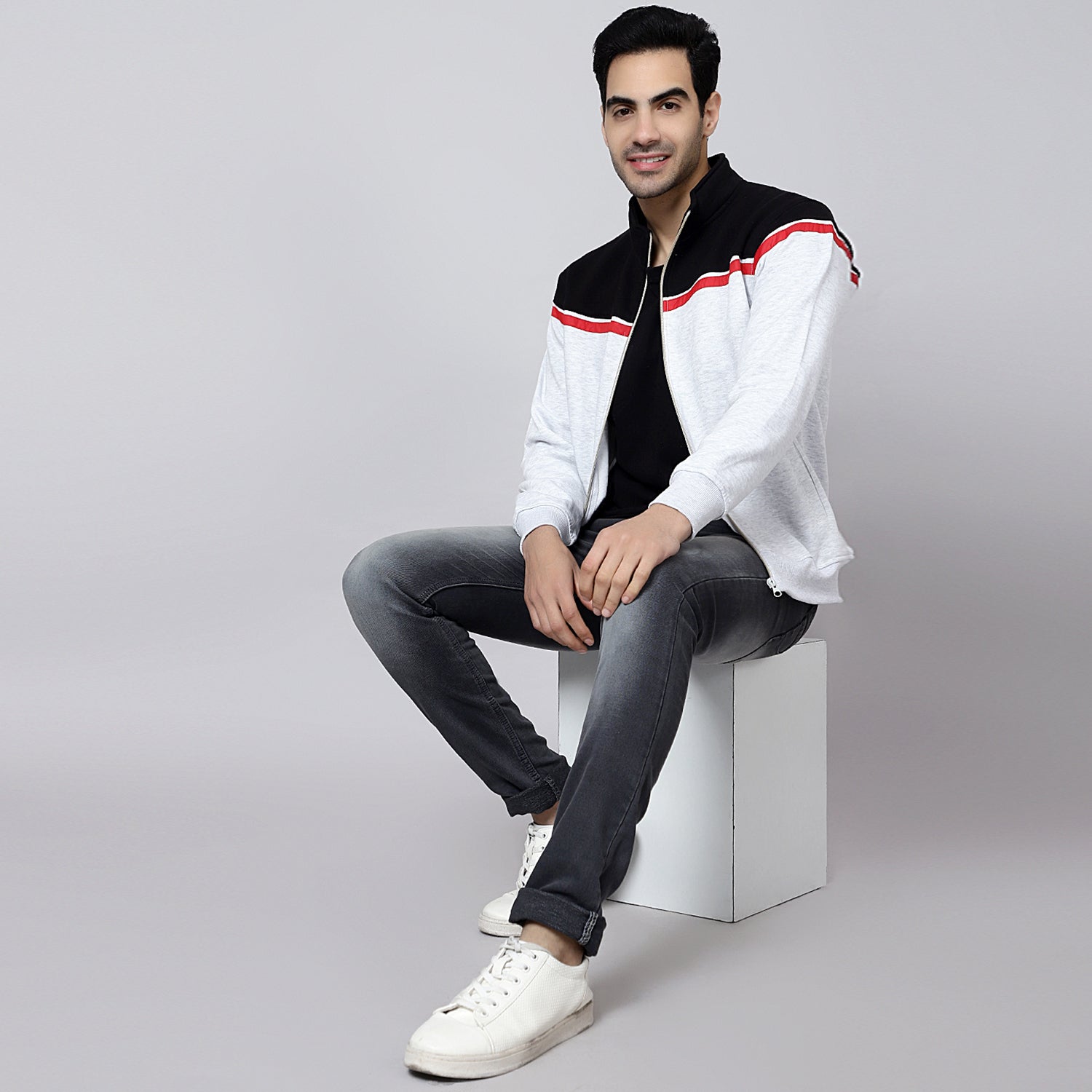Mentoos Colourblocked Zipper Sweatshirt Black