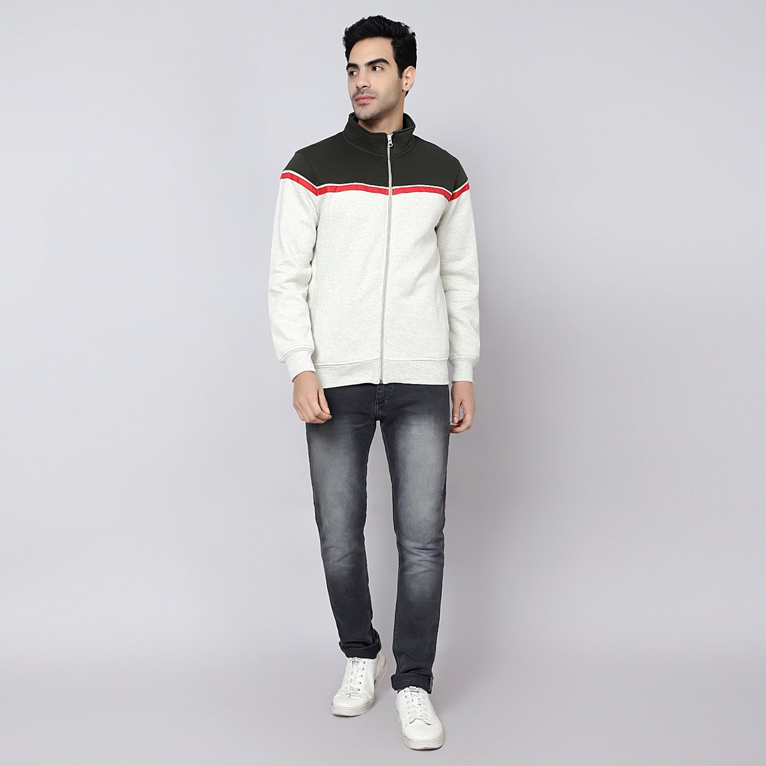 Mentoos Colourblocked Zipper Sweatshirt Green