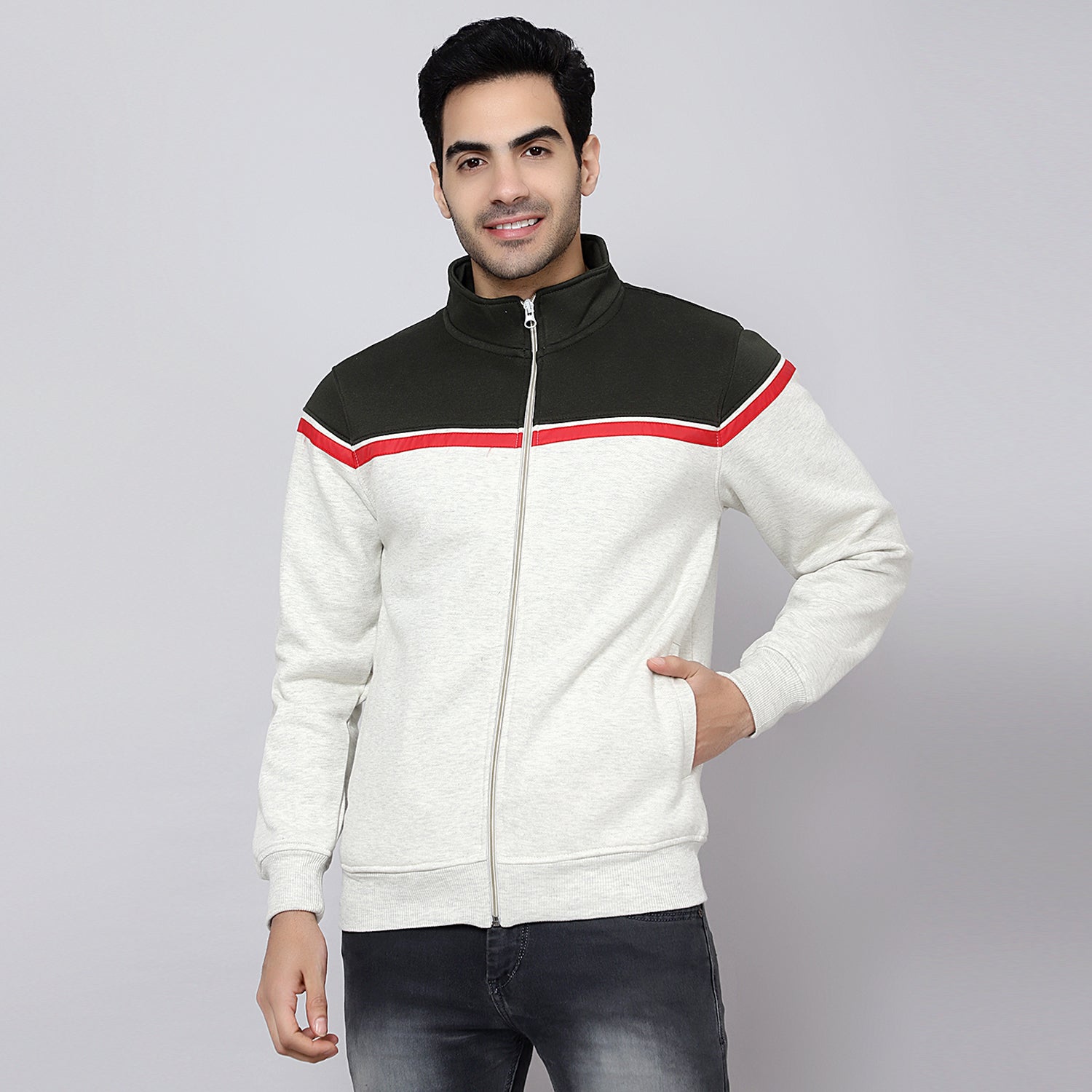 Mentoos Colourblocked Zipper Sweatshirt Green