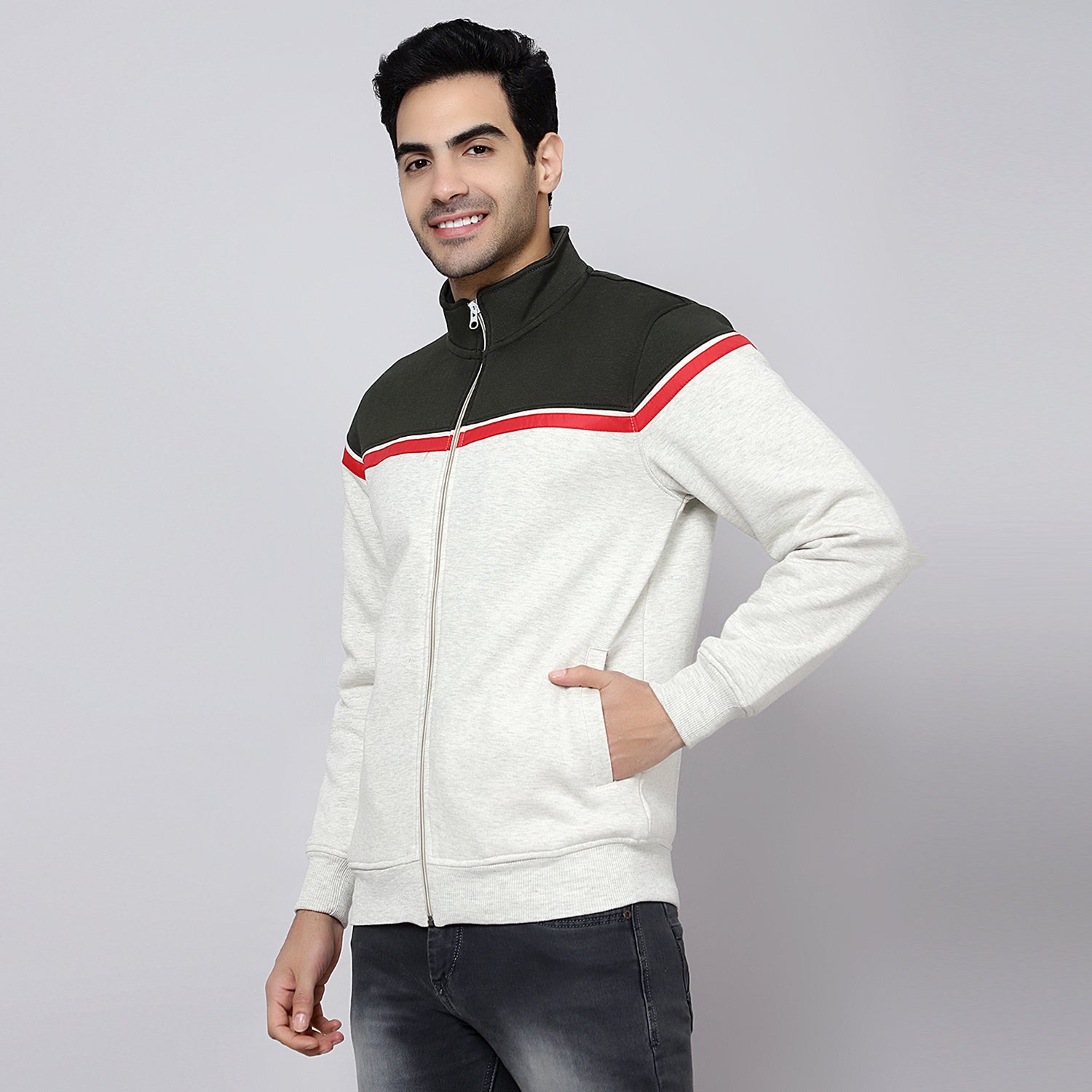 Mentoos Colourblocked Zipper Sweatshirt Green