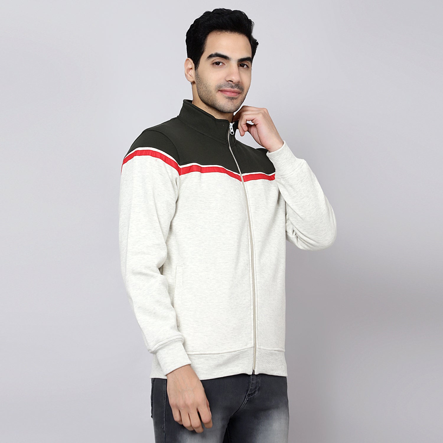 Mentoos Colourblocked Zipper Sweatshirt Green