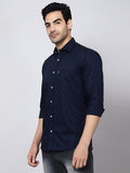 Mentoos Men's Blue Printed Cotton Casual Shirt