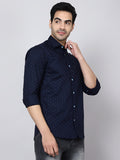 Mentoos Men's Blue Printed Cotton Casual Shirt