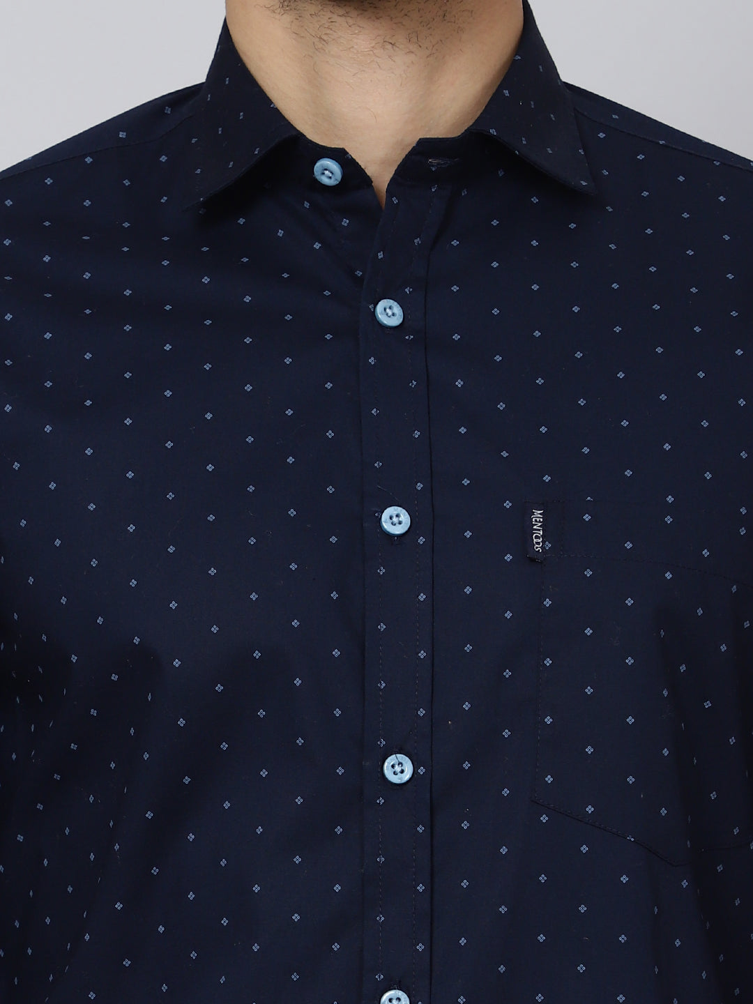 Mentoos Men's Blue Printed Cotton Casual Shirt