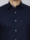 Mentoos Men's Blue Printed Cotton Casual Shirt
