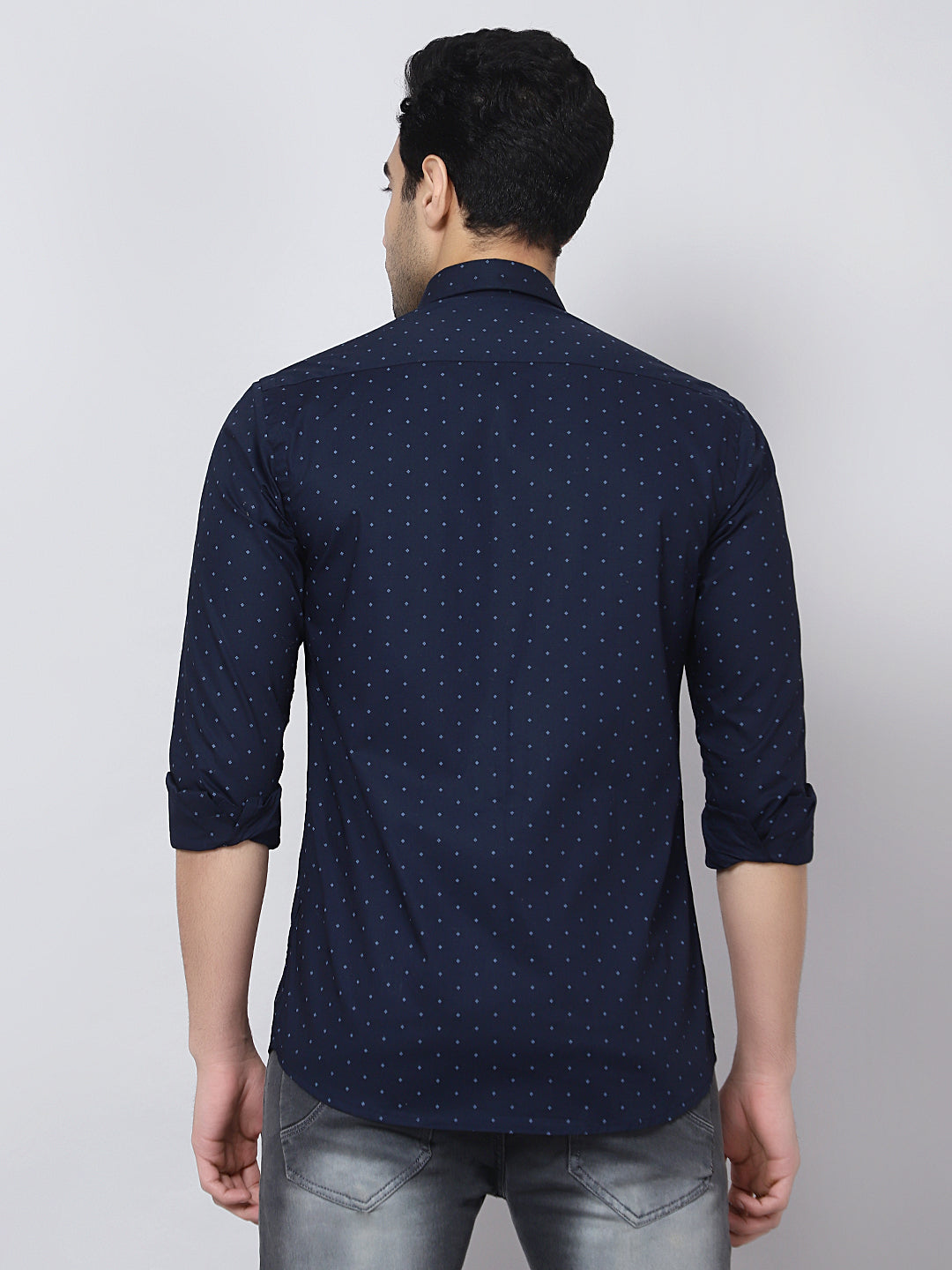 Mentoos Men's Blue Printed Cotton Casual Shirt
