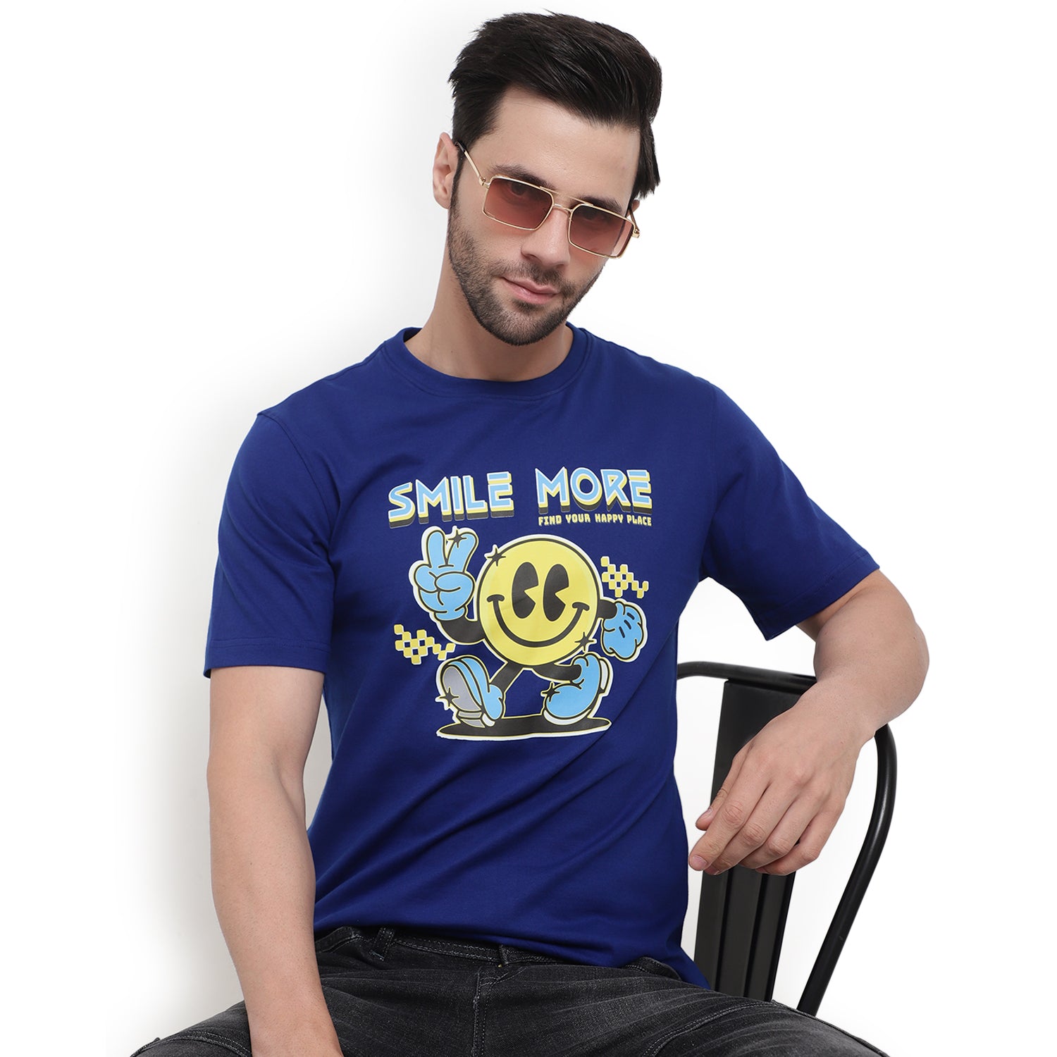 Mentoos Men's Stylish & Comfy Printed T-Shirt - Blue