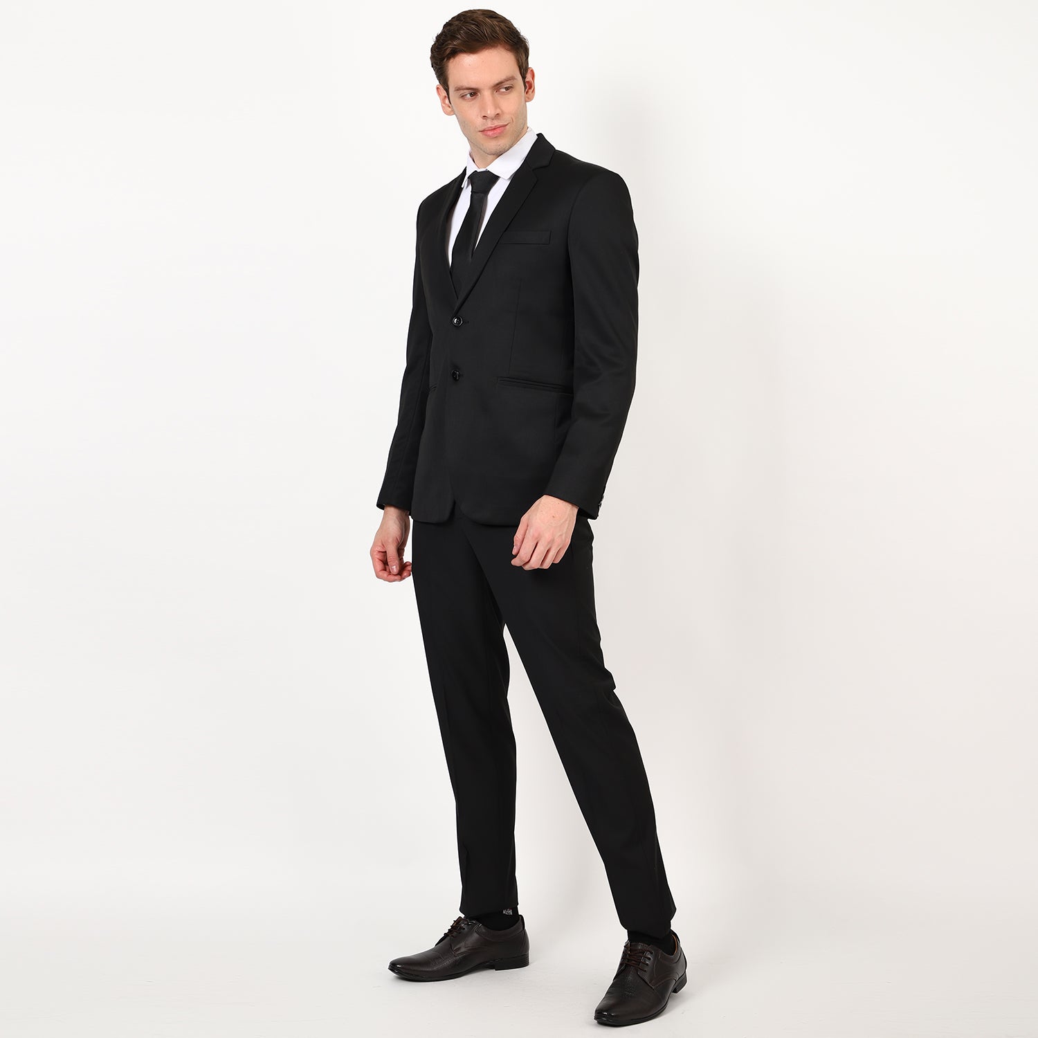 Mentoos Men’s Solid Black Single-Breasted Two-Piece Suit