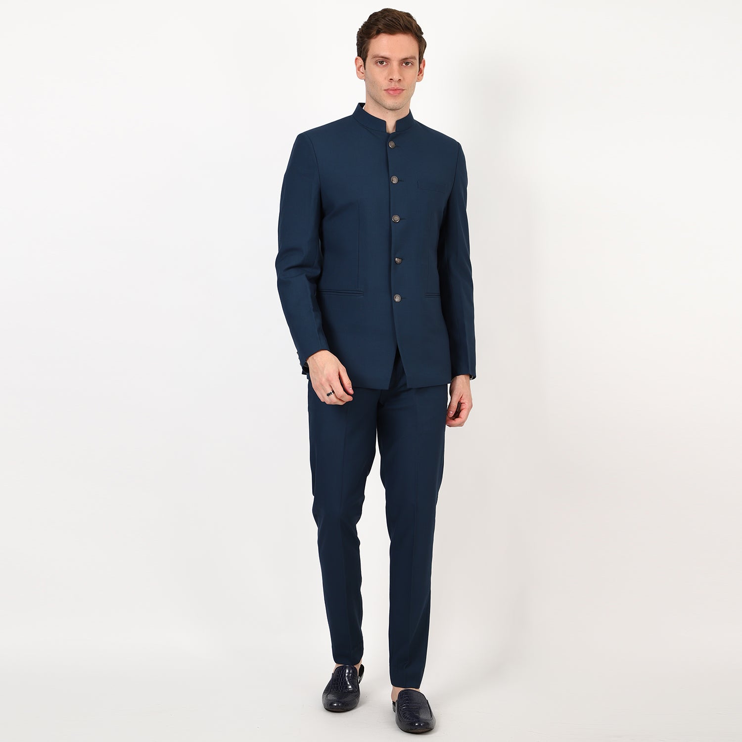 Awadhshree Rama Blue Jodhpuri  Bandgala Suit.