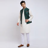 Awadhshree Bottle Green Jacquard Nehru Jacket