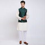 Awadhshree Bottle Green Jacquard Nehru Jacket