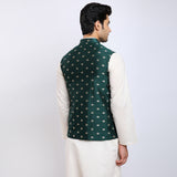 Awadhshree Bottle Green Jacquard Nehru Jacket