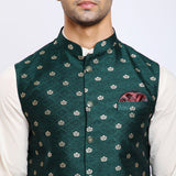 Awadhshree Bottle Green Jacquard Nehru Jacket
