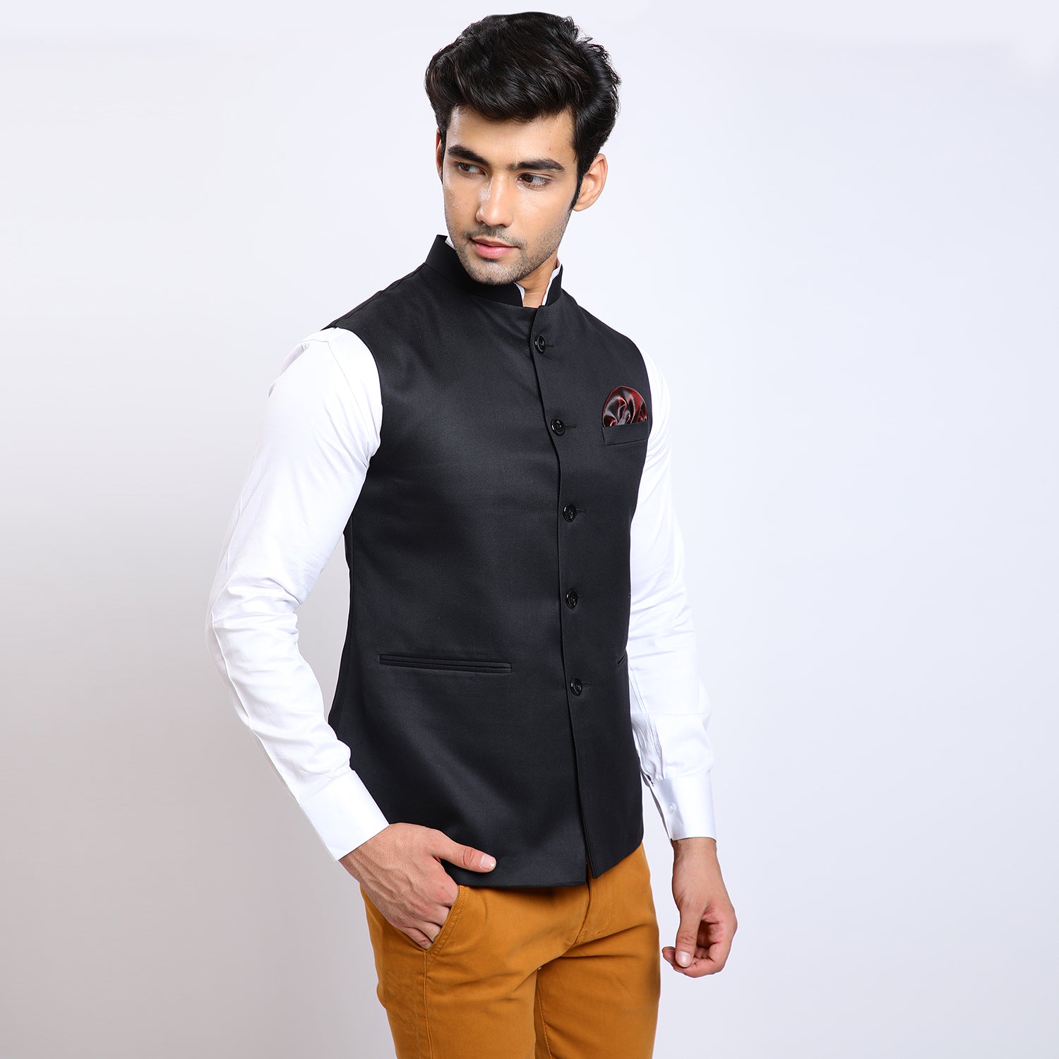 Awadhshree Men's Black Terry Rayon Nehru Jacket
