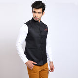 Awadhshree Men's Black Terry Rayon Nehru Jacket