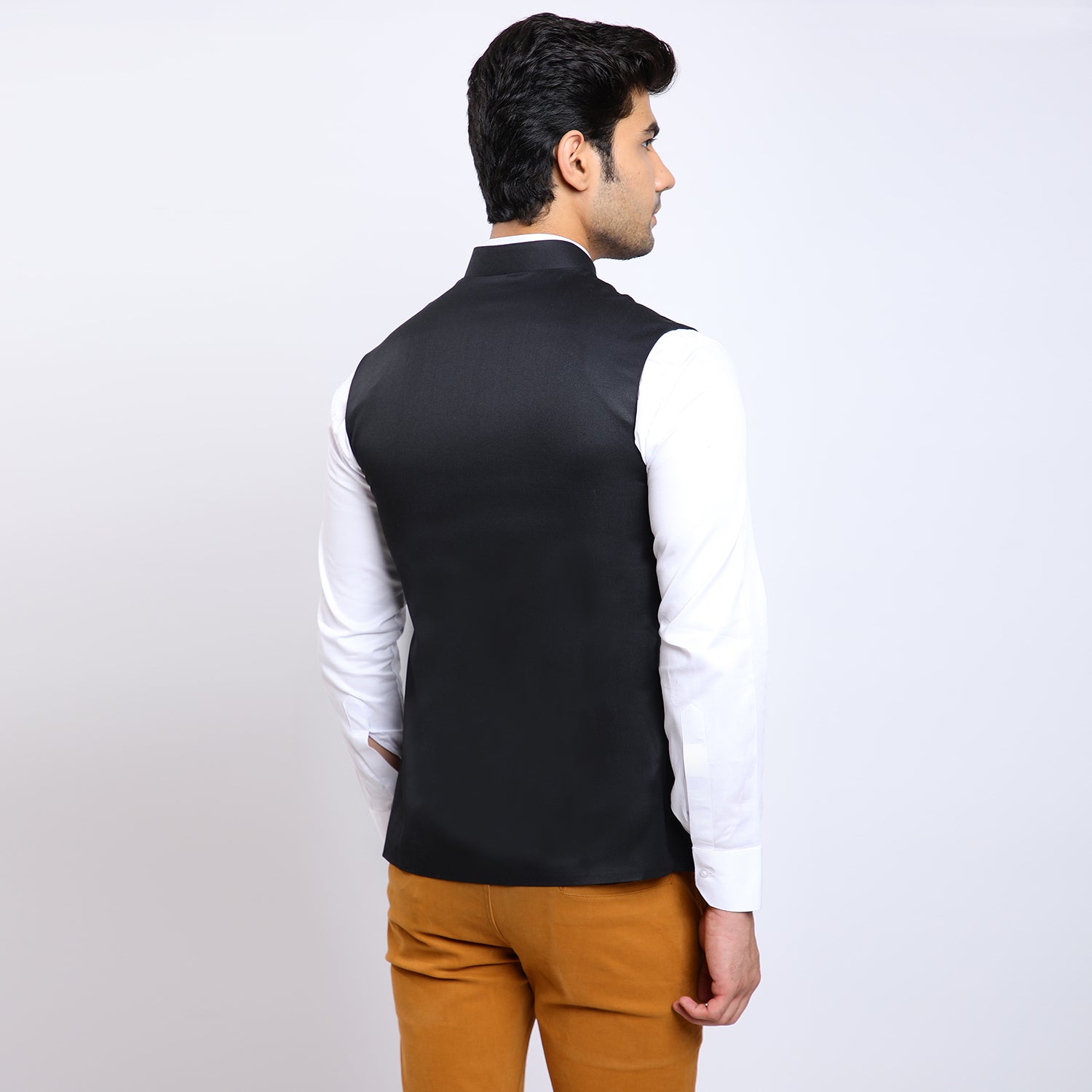 Awadhshree Men's Black Terry Rayon Nehru Jacket