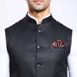 Awadhshree Men's Black Terry Rayon Nehru Jacket