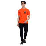 Mentoos Men's Orange Cotton Printed Round Neck Half Sleeves T-Shirt