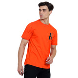 Mentoos Men's Orange Cotton Printed Round Neck Half Sleeves T-Shirt