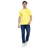 Mentoos Men's Yellow Cotton Printed Round Neck Half Sleeves T-Shirt.