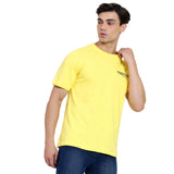 Mentoos Men's Yellow Cotton Printed Round Neck Half Sleeves T-Shirt.