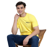 Mentoos Men's Yellow Cotton Printed Round Neck Half Sleeves T-Shirt.