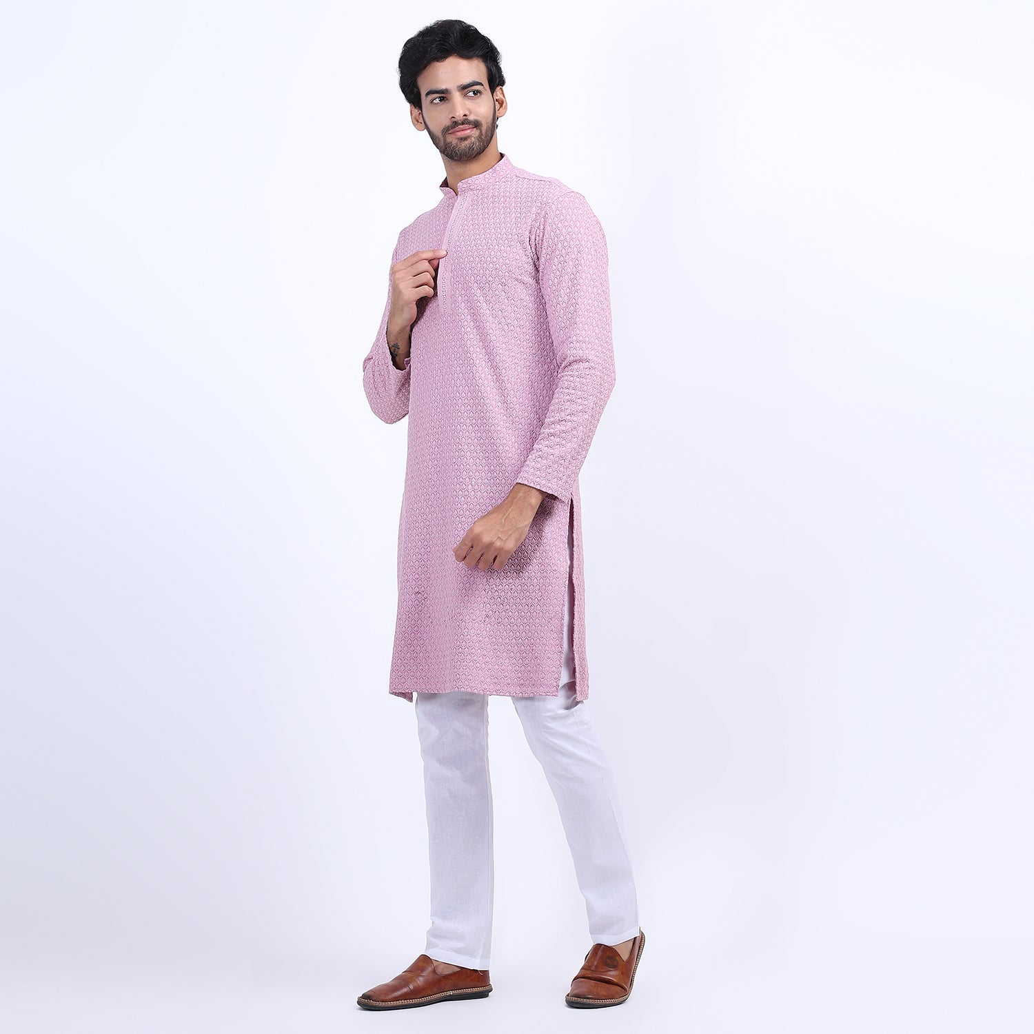 Awadhshree Lilac Embroidered Kurta with Pajama