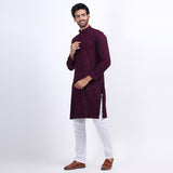 Awadhshree Wine Embroidered Kurta with Pajama