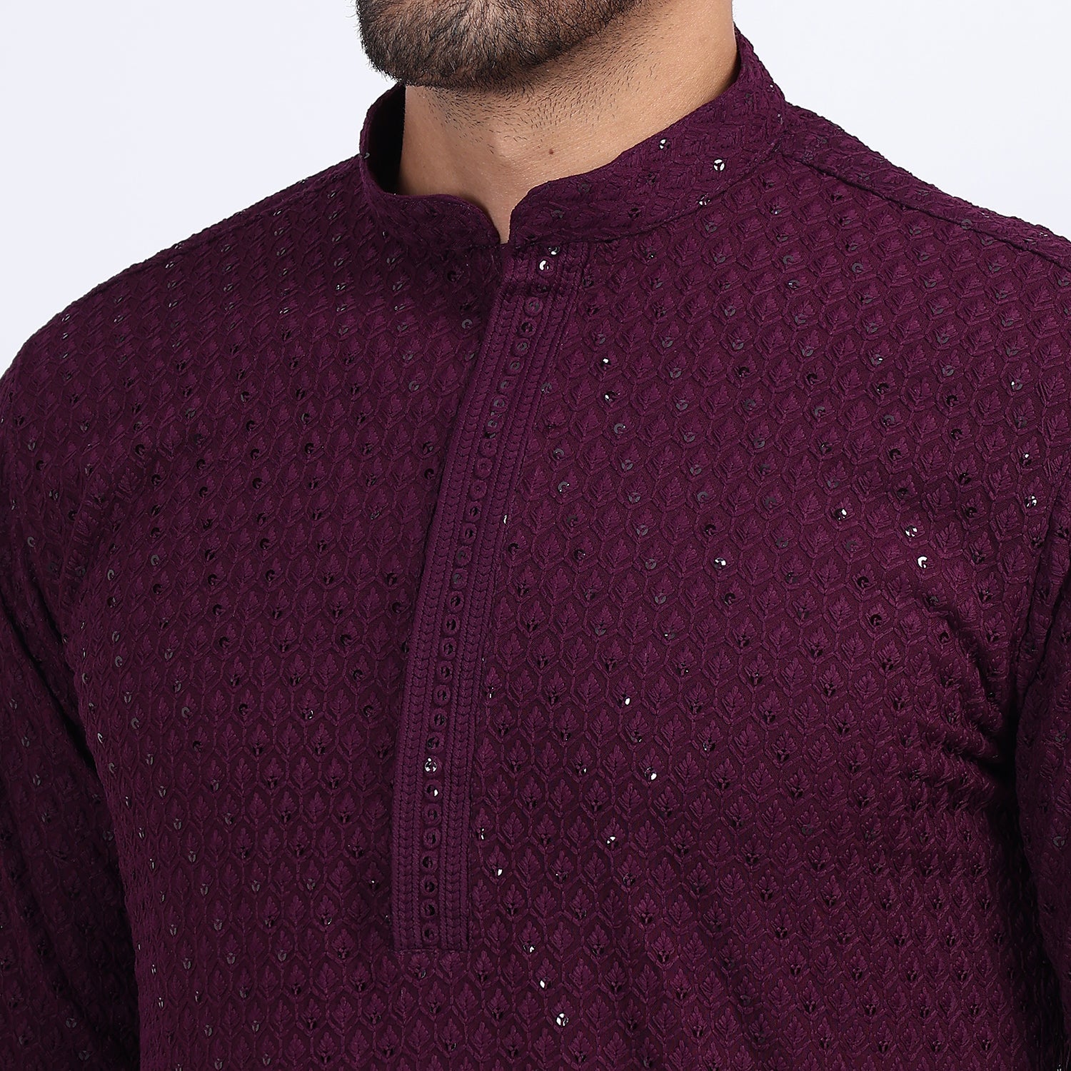 Awadhshree Wine Embroidered Kurta with Pajama