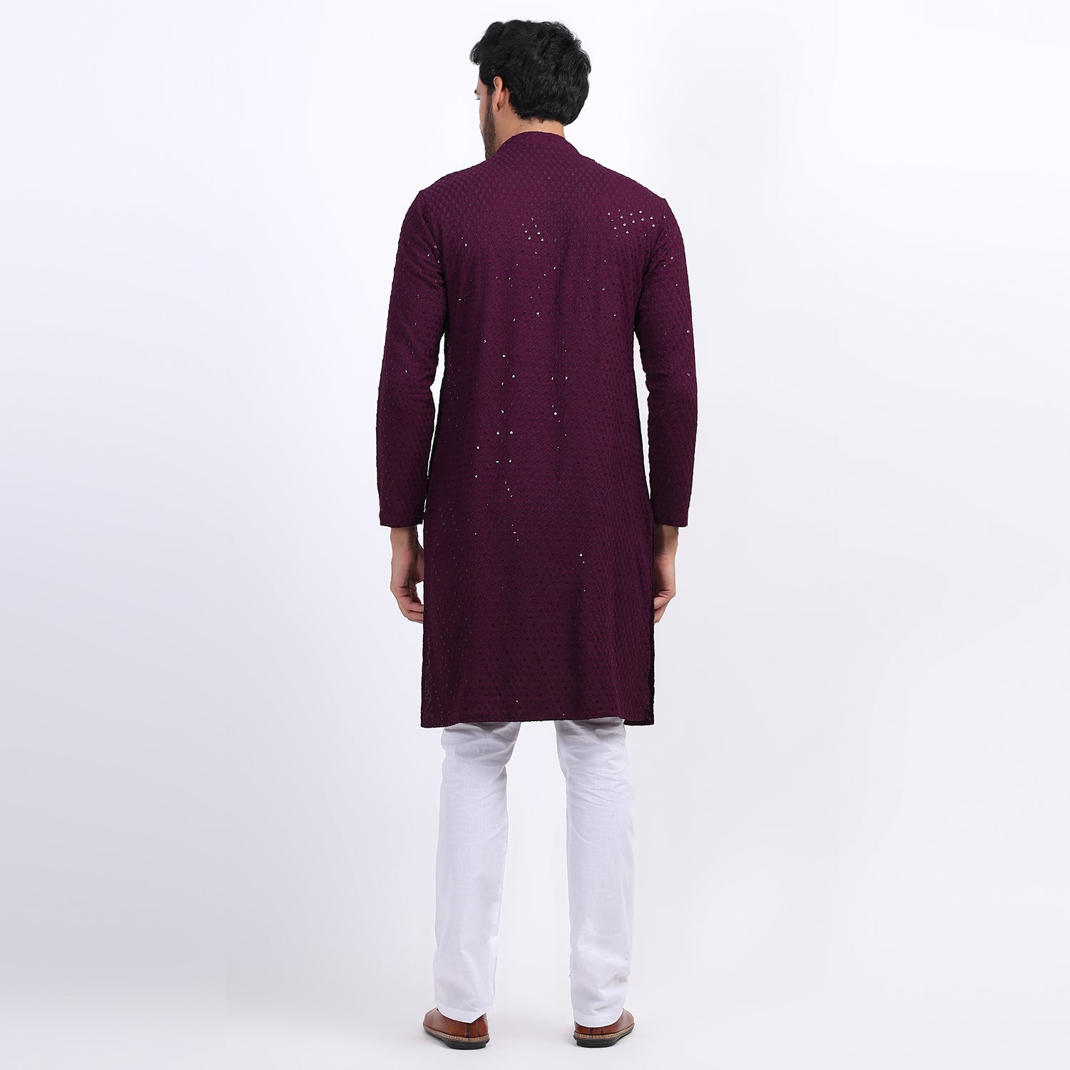 Awadhshree Wine Embroidered Kurta with Pajama