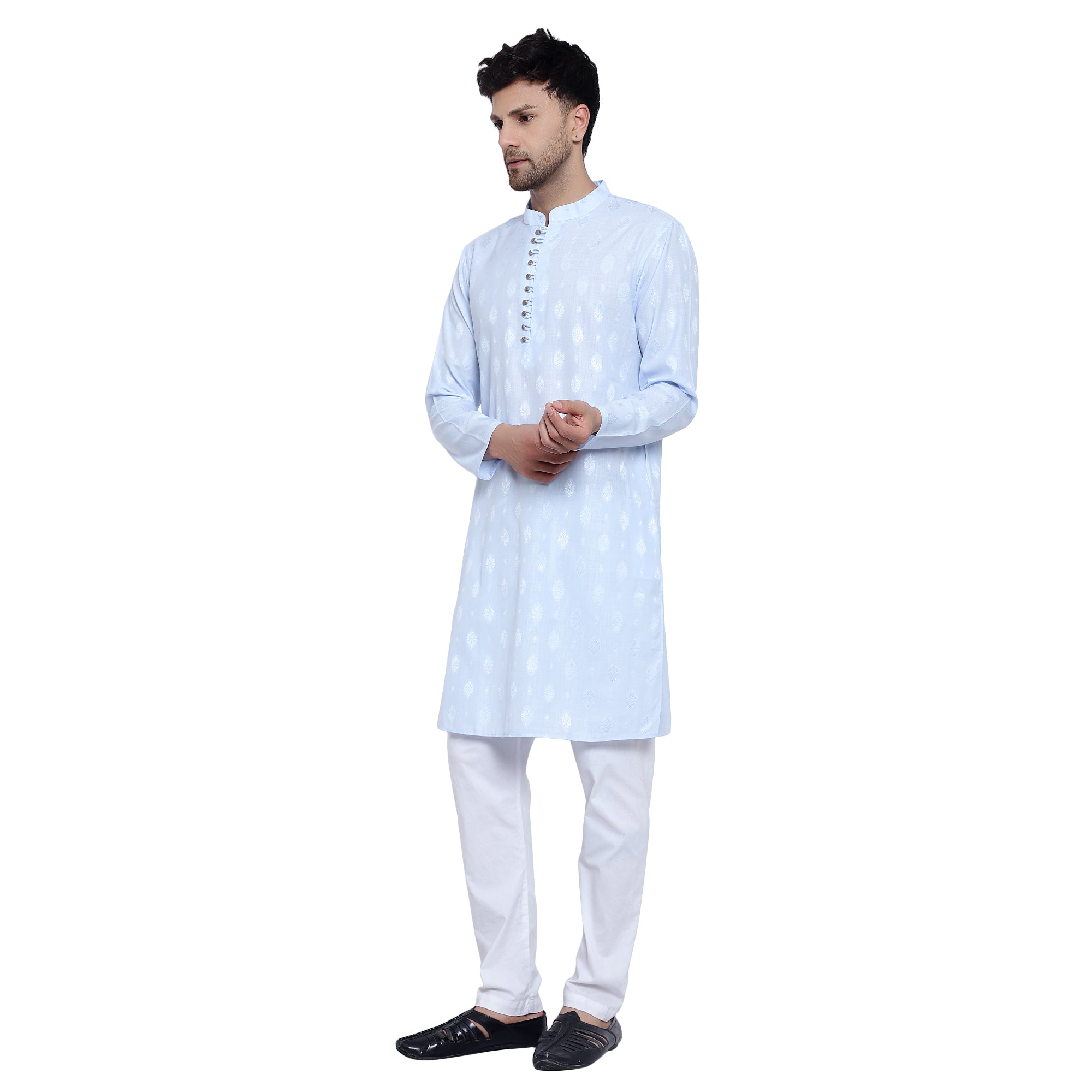 Awadhshree Men's Light Blue Cotton Blend Kurta Pajama Set - Elegant Ethnic Wear for All Occasions